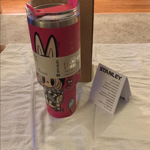 Labubu Stanley Pink Tumbler 40 Oz NEW All Day hydration Clear top reusable Straw - Picture 2 of 8
